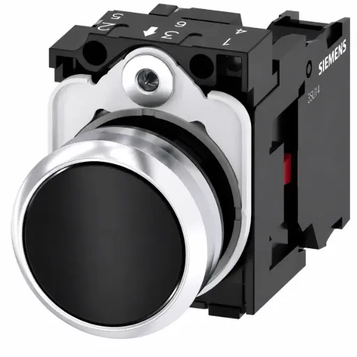 [3SU1150-0AB10-1CA0] SIEMENS/EP pulsador, 22 mm, redondo, metal, brillante, negro, (New)